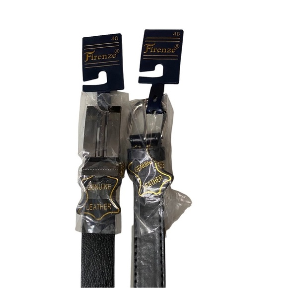 Firenze 2 Black Genuine Leather 1 Flat Glossy Gold Buckle 1 Flat Belts Men 48 - Picture 1 of 6